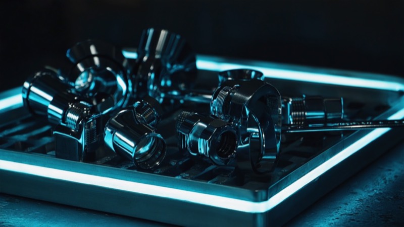 Demo brand direction — polished fittings, electric blue